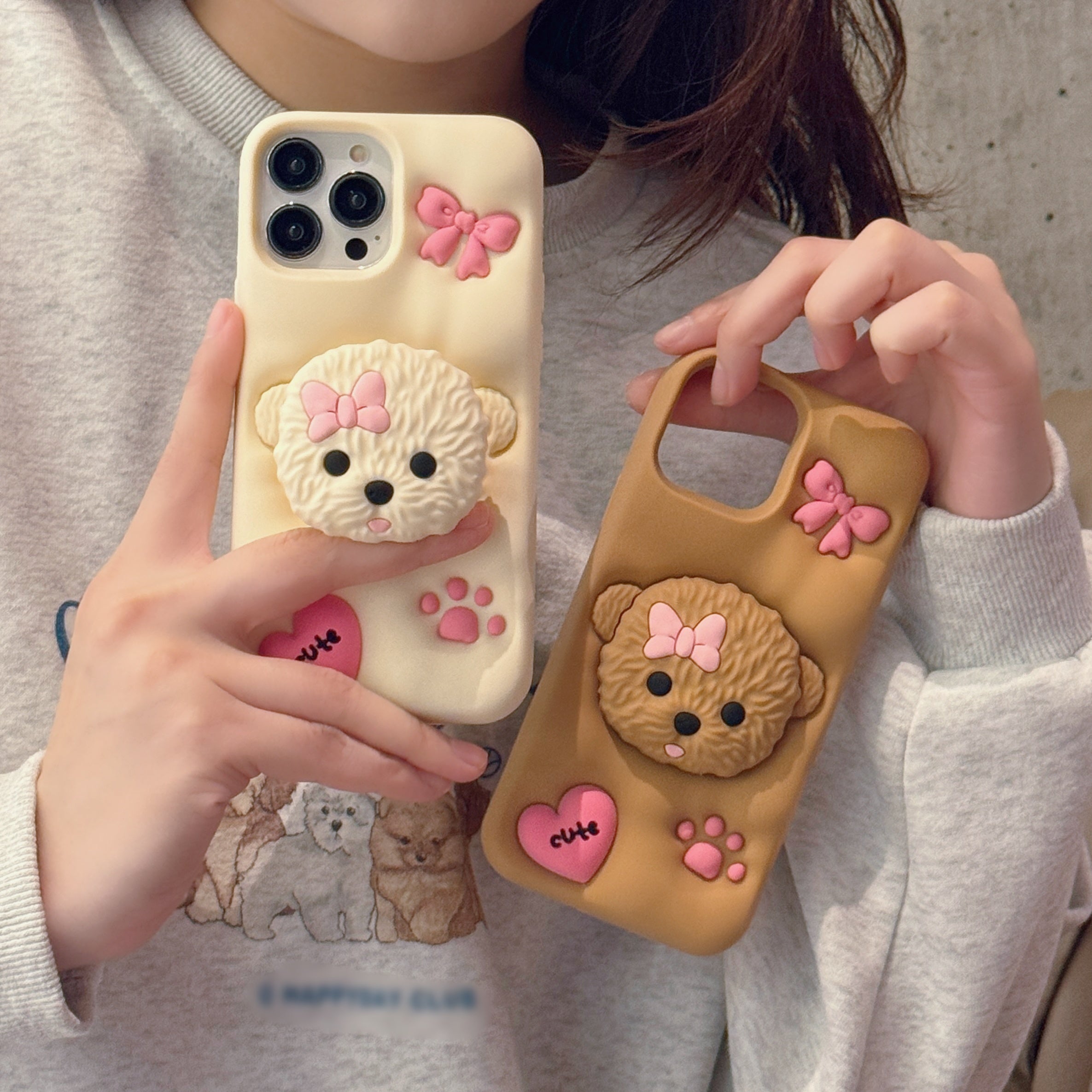 3D Teddy Dog Phone Case with Extendable Holder, Silicone Shockproof Protective Cover with Sculpture Design, Air Cushion Drop Protection, Compatible with iPhone 11 12 13 14 15 Pro Max Plus - Ideal for Easter, Valentine's Day,